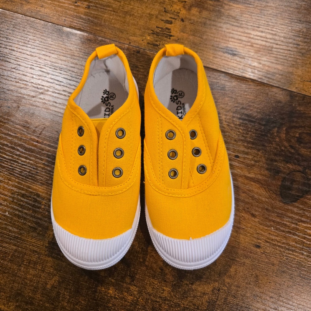 Baby Kids Yellow Canvas Slip On Sneakers Low Top Rubber Toe Shoes Size EU 29